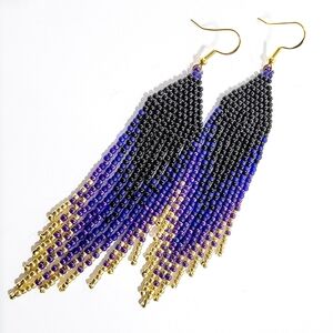 "Gilded Midnight II" Long Gradient Fringe Seed. Ead Earrings